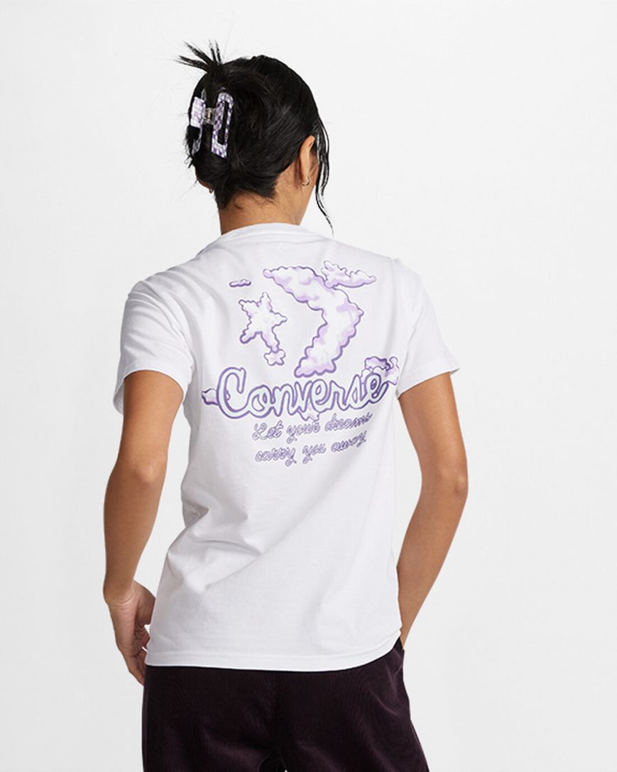 T-Shirts Dama Converse Dreamer Grafice Albi | RO 0VFYP579